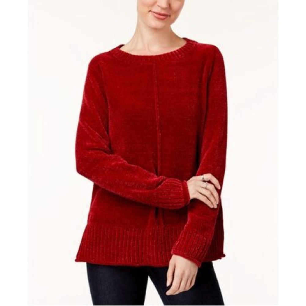 Style & Co‎ Women's Petite Velvet Chenille Sweater Red